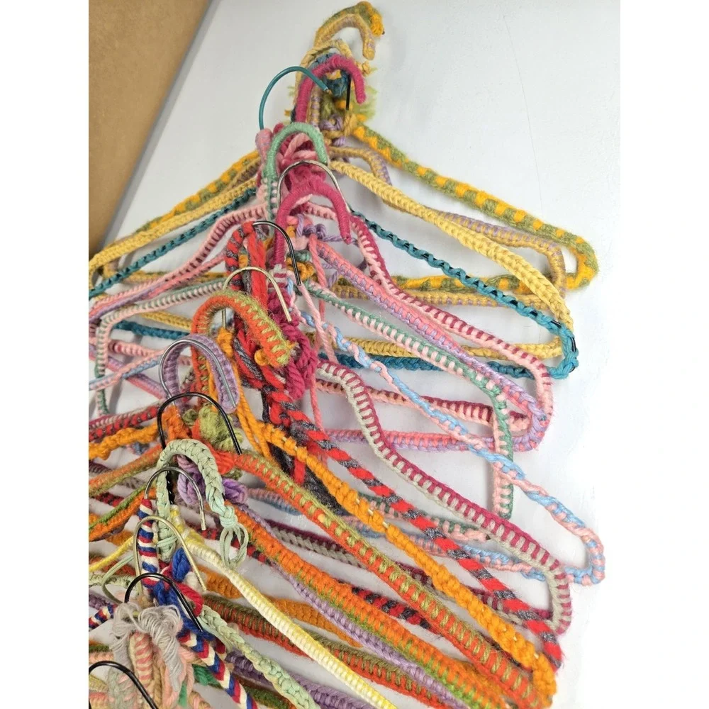 Vintage Lot Of 24 Hand Made Knit Colorful Granny Yarn Crochet Wire Hangers